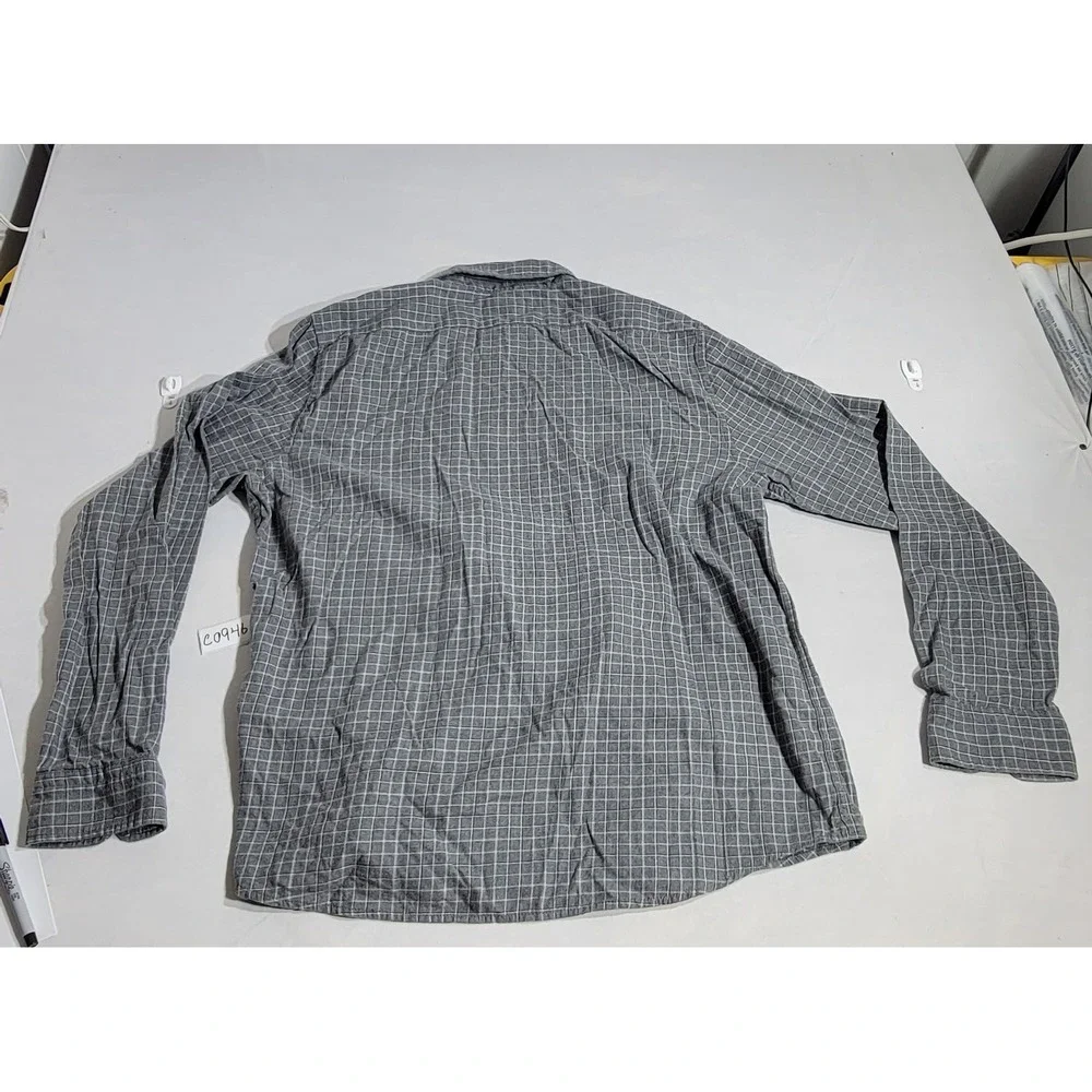 Banana Republic Mens Untucked Fit Grey Grid Cotton Button Down Shirt Large